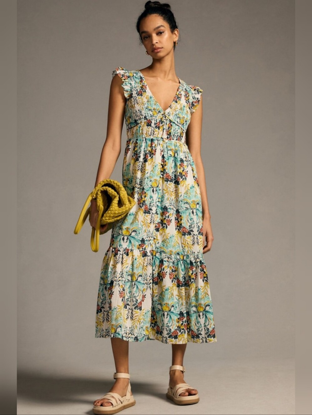Anthropologie The Peregrine Midi Dress Green Multi Floral Print